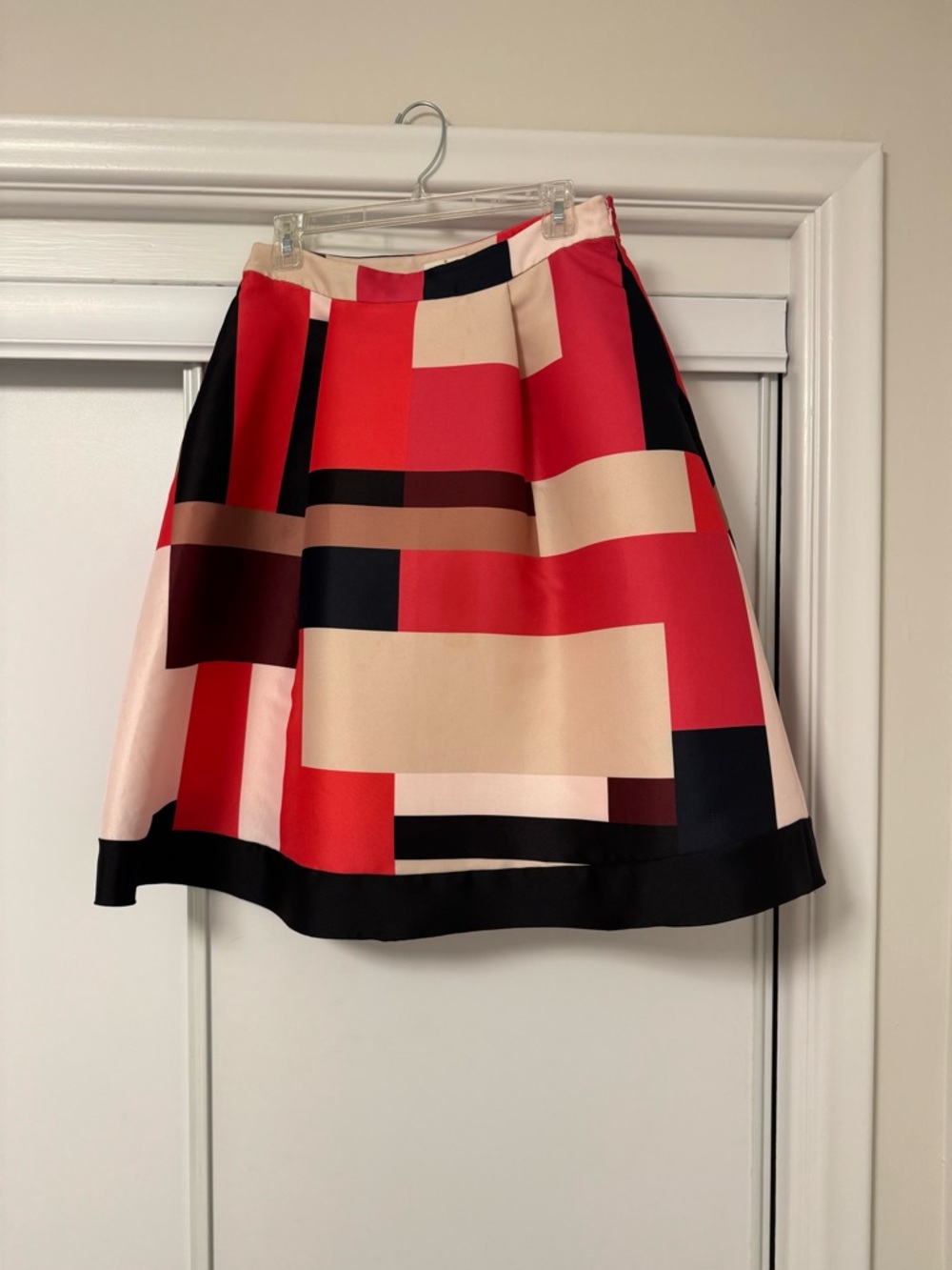kate spade Colorblock Geometric A-Line Skirt in Red, Black & Cream